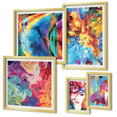 Moderne schilderijen set met abstracte kleurrijke composities