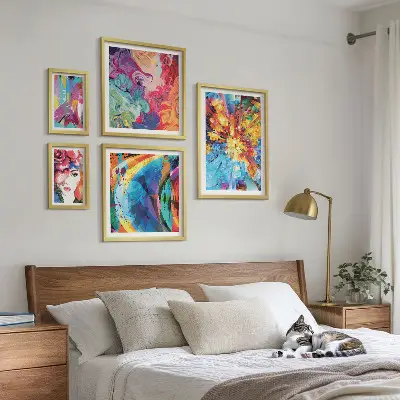 Moderne schilderijen set met abstracte kleurrijke composities