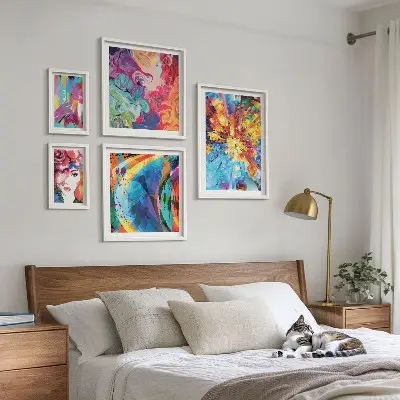 Moderne schilderijen set met abstracte kleurrijke composities
