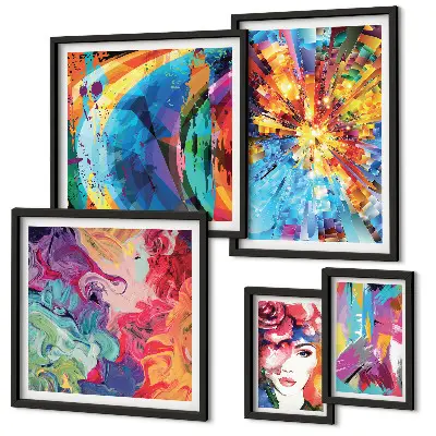 Moderne schilderijen set met abstracte kleurrijke composities