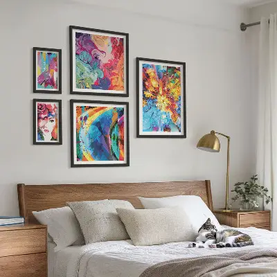 Moderne schilderijen set met abstracte kleurrijke composities