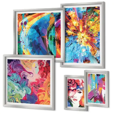 Moderne schilderijen set met abstracte kleurrijke composities