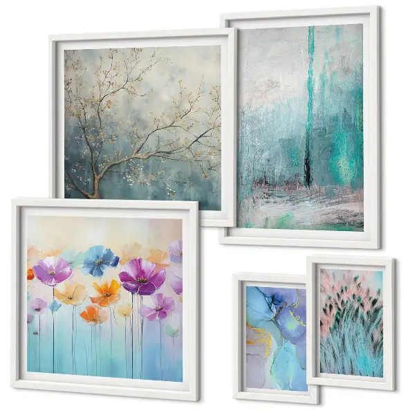 Gallery wall Abstracte landschappen met bloemen
