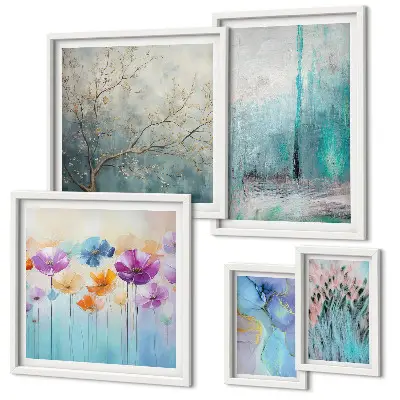 Gallery wall Abstracte landschappen met bloemen