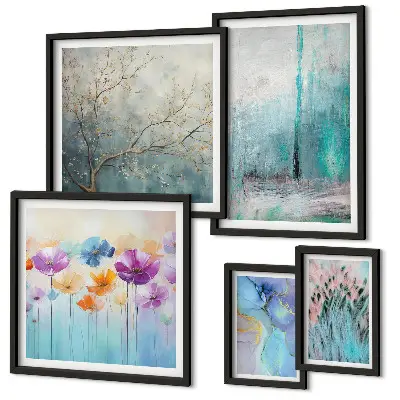 Gallery wall Abstracte landschappen met bloemen