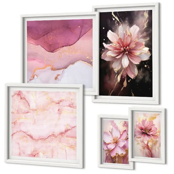 Schilderijenset met bloemen roze bloemmotieven