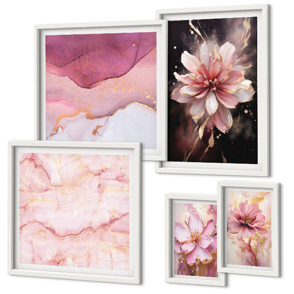 Moderne schilderijen set Roze bloemstukken
