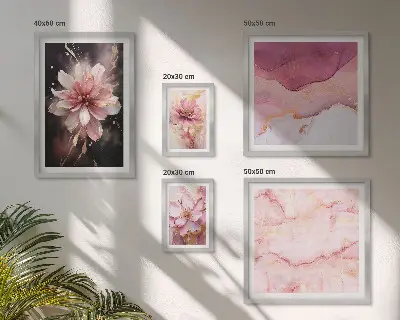 Schilderijenset met bloemen roze bloemmotieven