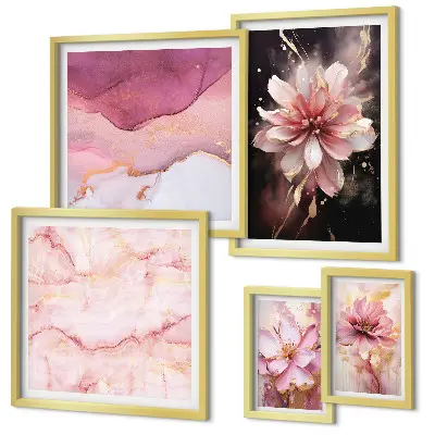 Schilderijenset met bloemen roze bloemmotieven