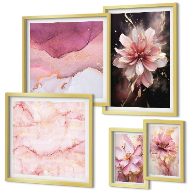 Moderne schilderijen set Roze bloemstukken