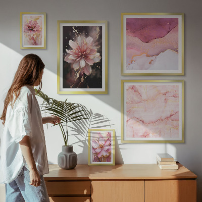 Moderne schilderijen set Roze bloemstukken
