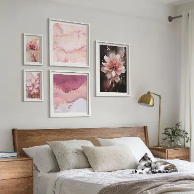Schilderijenset met bloemen roze bloemmotieven