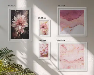 Schilderijenset met bloemen roze bloemmotieven