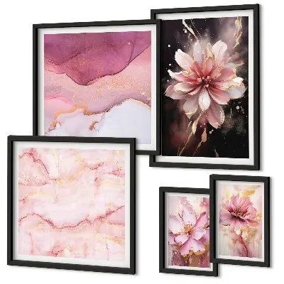 Schilderijenset met bloemen roze bloemmotieven