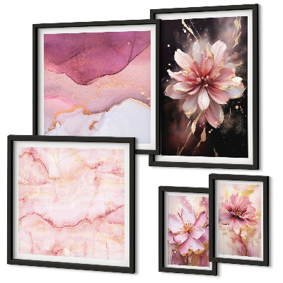 Moderne schilderijen set Roze bloemstukken