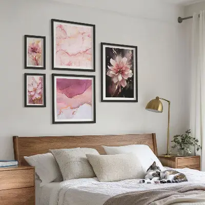 Schilderijenset met bloemen roze bloemmotieven