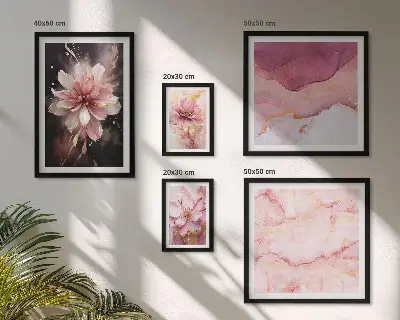 Schilderijenset met bloemen roze bloemmotieven