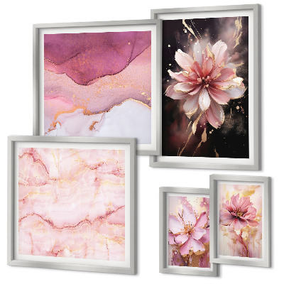 Moderne schilderijen set Roze bloemstukken