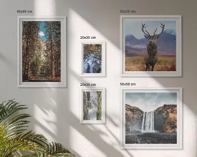 Set van moderne schilderijen met landschappen, watervallen en natuur