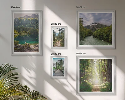 Wanddecoratie compositie met berglandschappen en bospaden