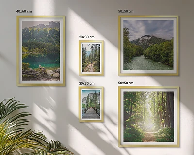 Wanddecoratie compositie met berglandschappen en bospaden