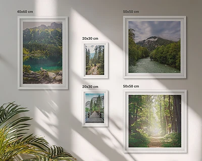 Wanddecoratie compositie met berglandschappen en bospaden