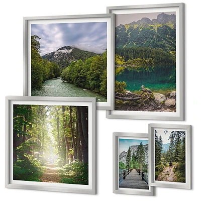 Wanddecoratie compositie met berglandschappen en bospaden