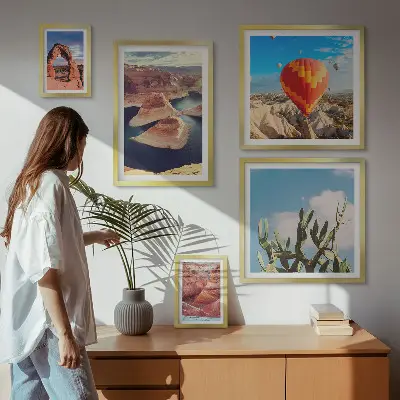 Moderne schilderijen set met berglandschappen en wateren