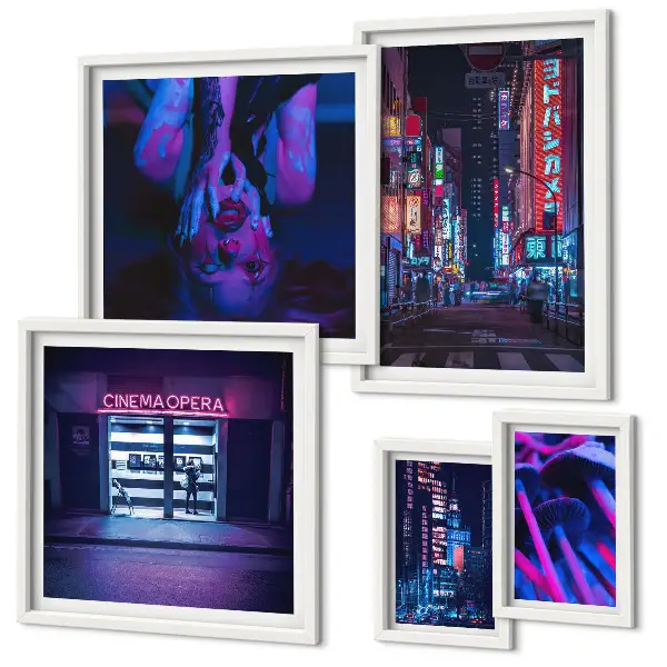 Wanddecoratie compositie Neon nachtelijke stadsgezichten