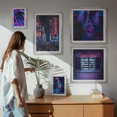 Wanddecoratie compositie Neon nachtelijke stadsgezichten