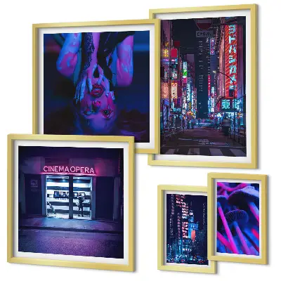 Wanddecoratie compositie Neon nachtelijke stadsgezichten