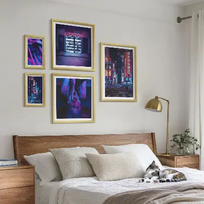 Wanddecoratie compositie Neon nachtelijke stadsgezichten