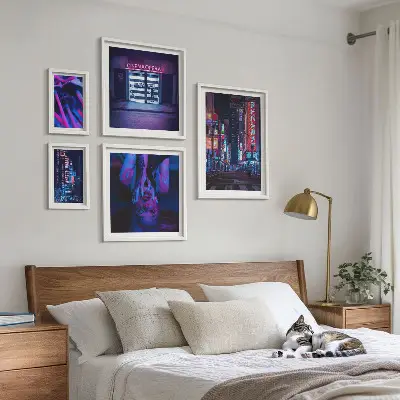 Wanddecoratie compositie Neon nachtelijke stadsgezichten