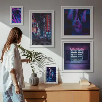Wanddecoratie compositie Neon nachtelijke stadsgezichten