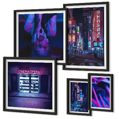 Wanddecoratie compositie Neon nachtelijke stadsgezichten