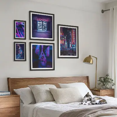 Wanddecoratie compositie Neon nachtelijke stadsgezichten