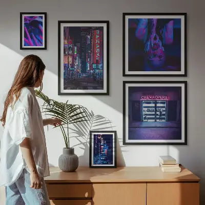 Wanddecoratie compositie Neon nachtelijke stadsgezichten