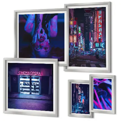Wanddecoratie compositie Neon nachtelijke stadsgezichten