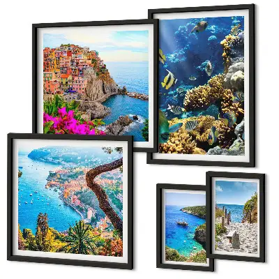 Gallery wall met kustlandschappen, vissen en stranden