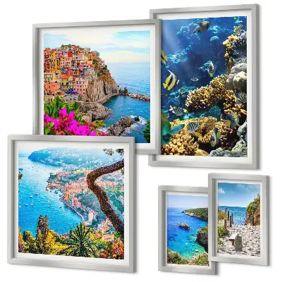 Gallery wall met kustlandschappen, vissen en stranden