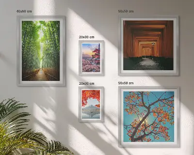Wanddecoratie met een compositie van landschappen met Japanse bamboebloemen 