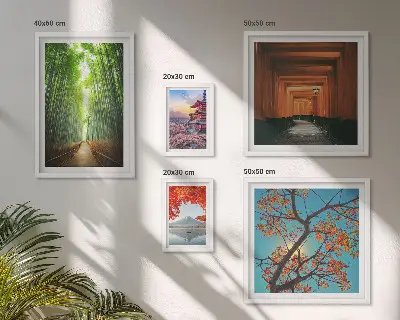 Wanddecoratie met een compositie van landschappen met Japanse bamboebloemen 