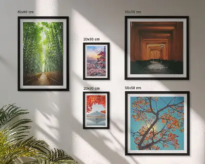 Wanddecoratie met een compositie van landschappen met Japanse bamboebloemen 