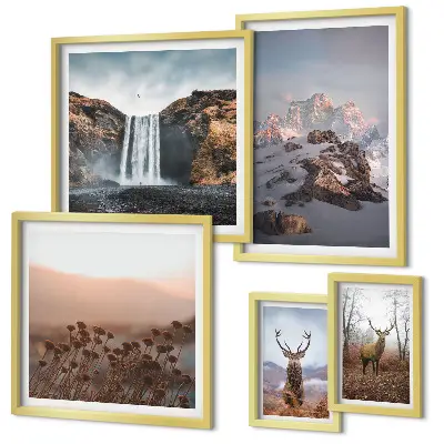 Gallery wall met berglandschappen en wilde dieren