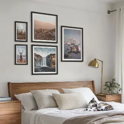 Gallery wall met berglandschappen en wilde dieren