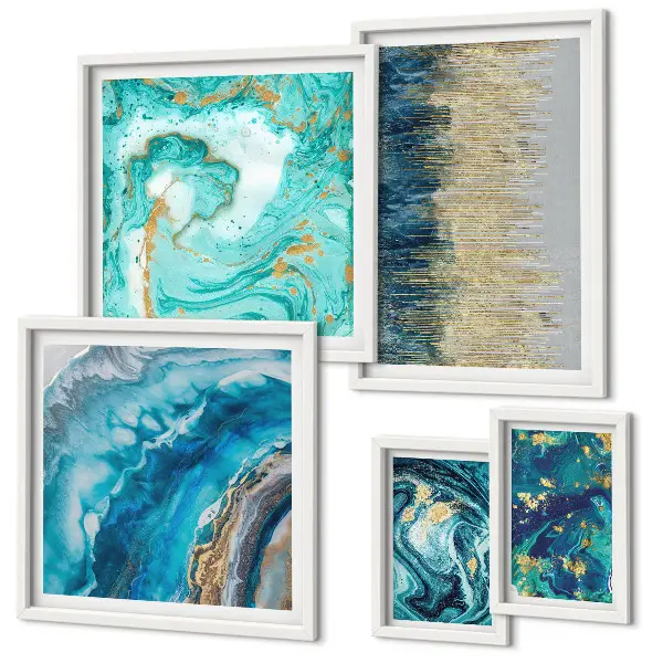 Wanddecoratie abstracte compositie in blauwe tinten