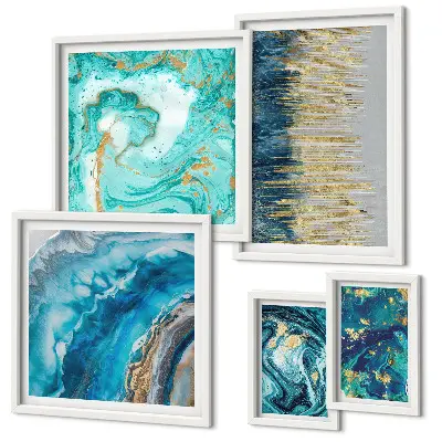 Wanddecoratie abstracte compositie in blauwe tinten