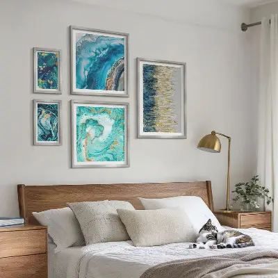 Wanddecoratie abstracte compositie in blauwe tinten