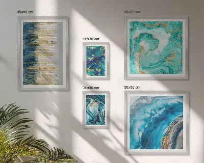 Wanddecoratie abstracte compositie in blauwe tinten