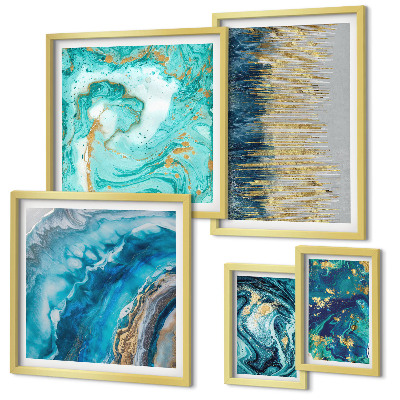Wanddecoratie compositie Abstracte blauwe composities